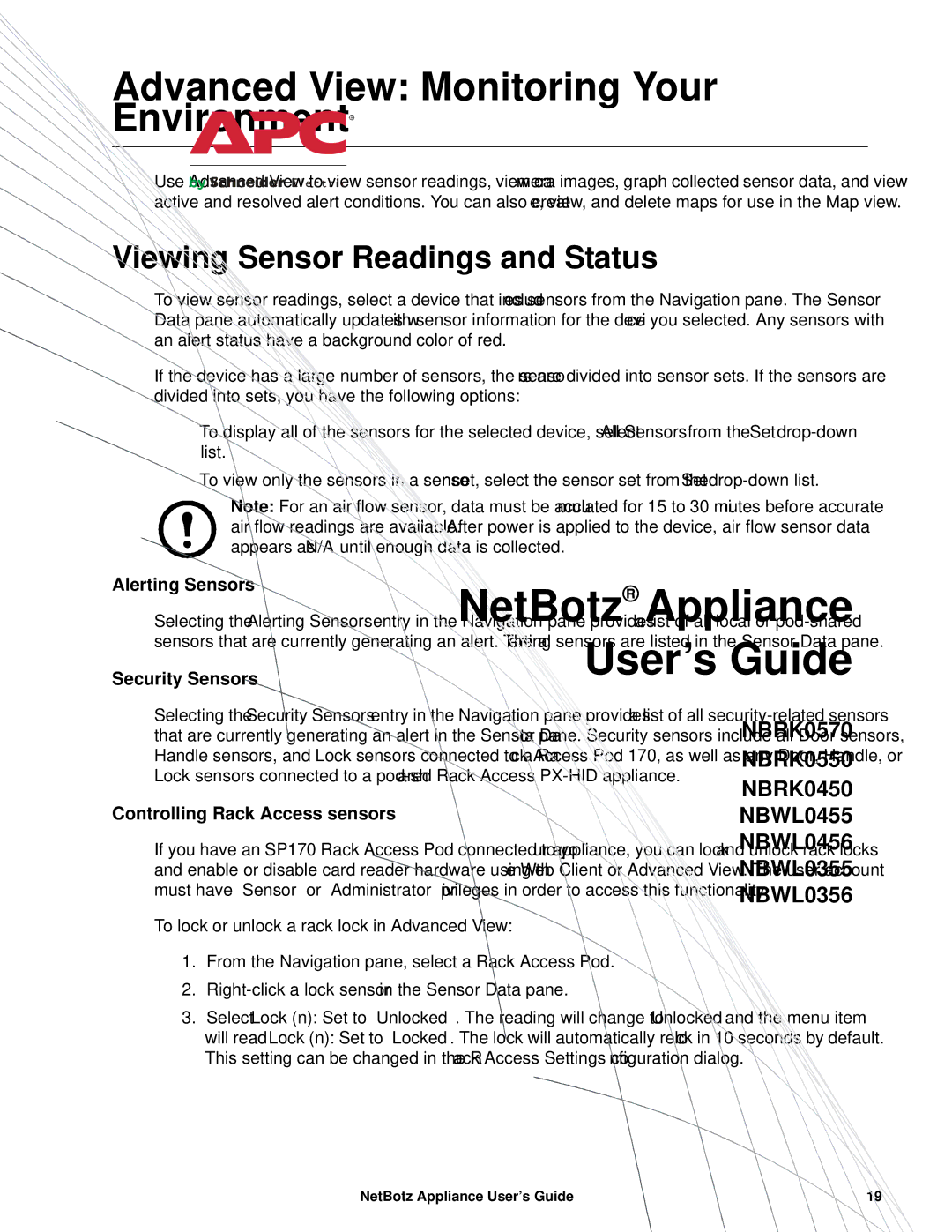 APC NBRK0570, NBRK0550 Advanced View Monitoring Your Environment, Viewing Sensor Readings and Status, Alerting Sensors 