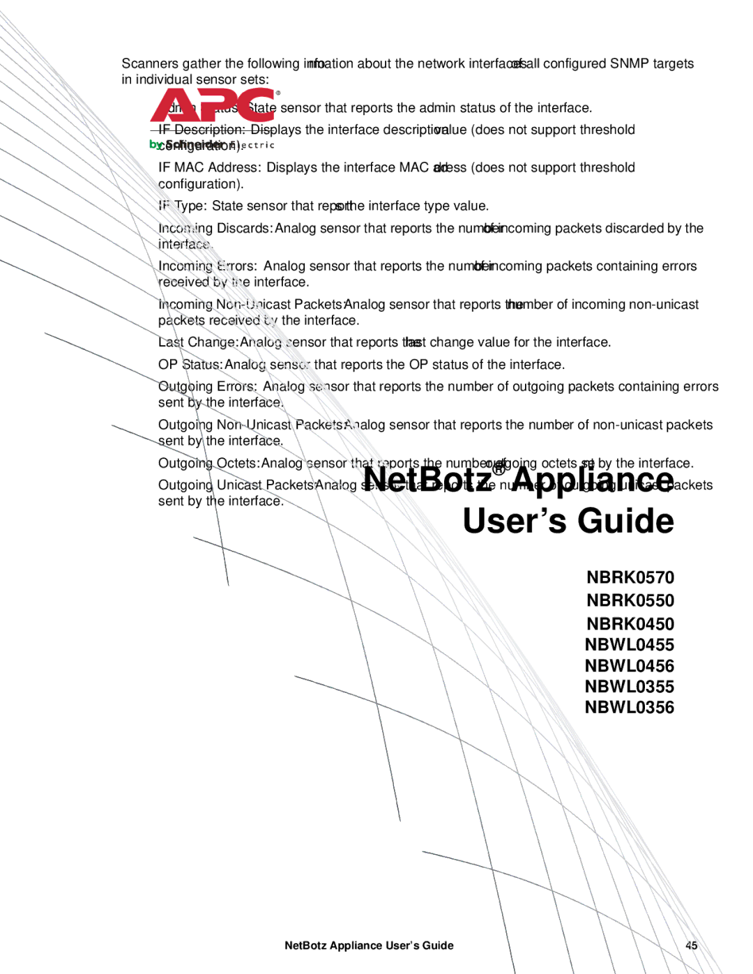 APC NBRK0450, NBRK0550, NBRK0570 manual NetBotz Appliance User’s Guide 