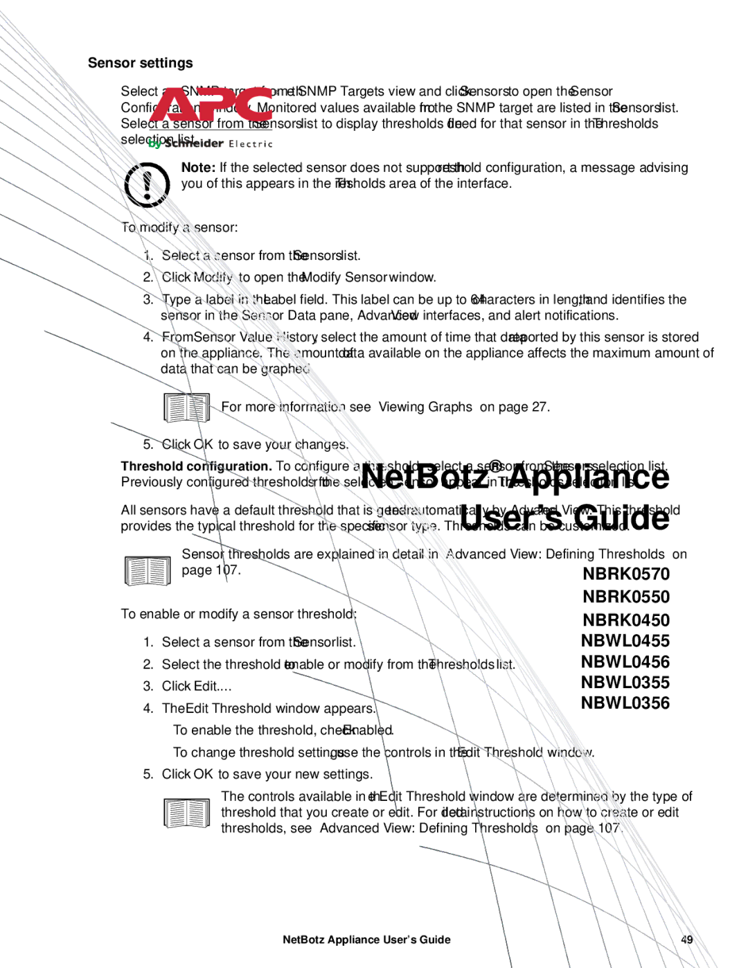 APC NBRK0570, NBRK0550, NBRK0450 manual Sensor settings 