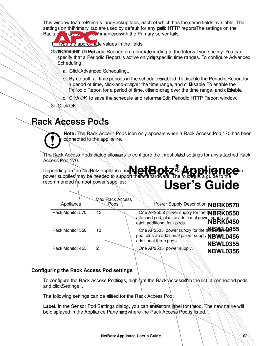 APC NBRK0550, NBRK0450, NBRK0570 manual Rack Access Pods, Configuring the Rack Access Pod settings 