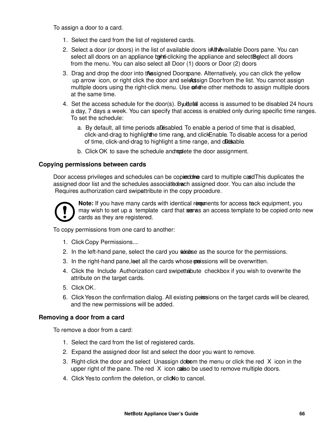 APC NBRK0450, NBRK0550, NBRK0570 Copying permissions between cards, Click Copy Permissions, Removing a door from a card 