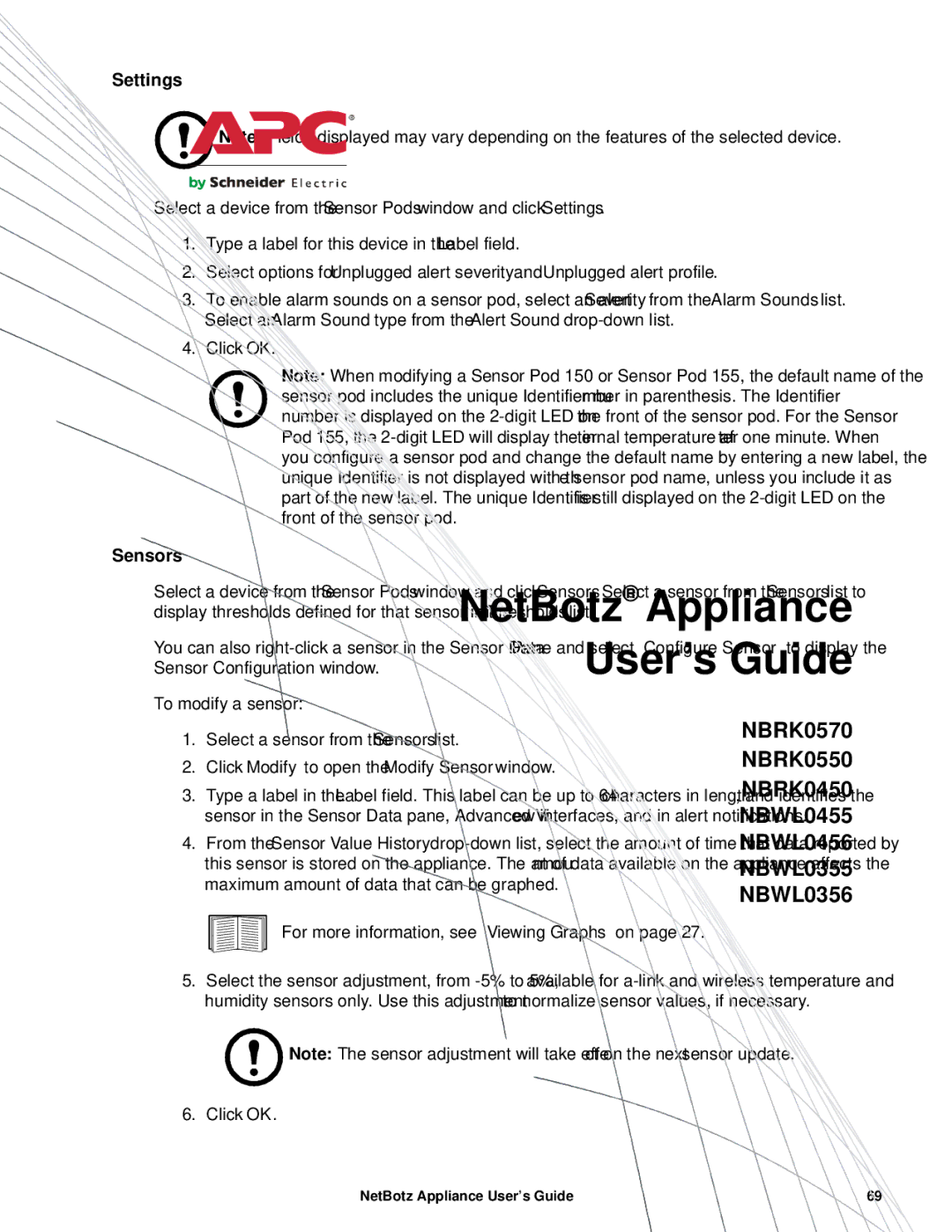 APC NBRK0450, NBRK0550, NBRK0570 manual Settings, Sensors 