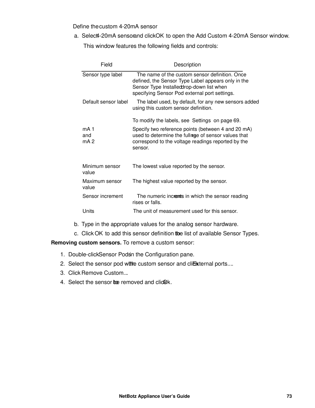 APC NBRK0570, NBRK0550, NBRK0450 manual Define the custom 4-20mA sensor, Click Remove Custom 