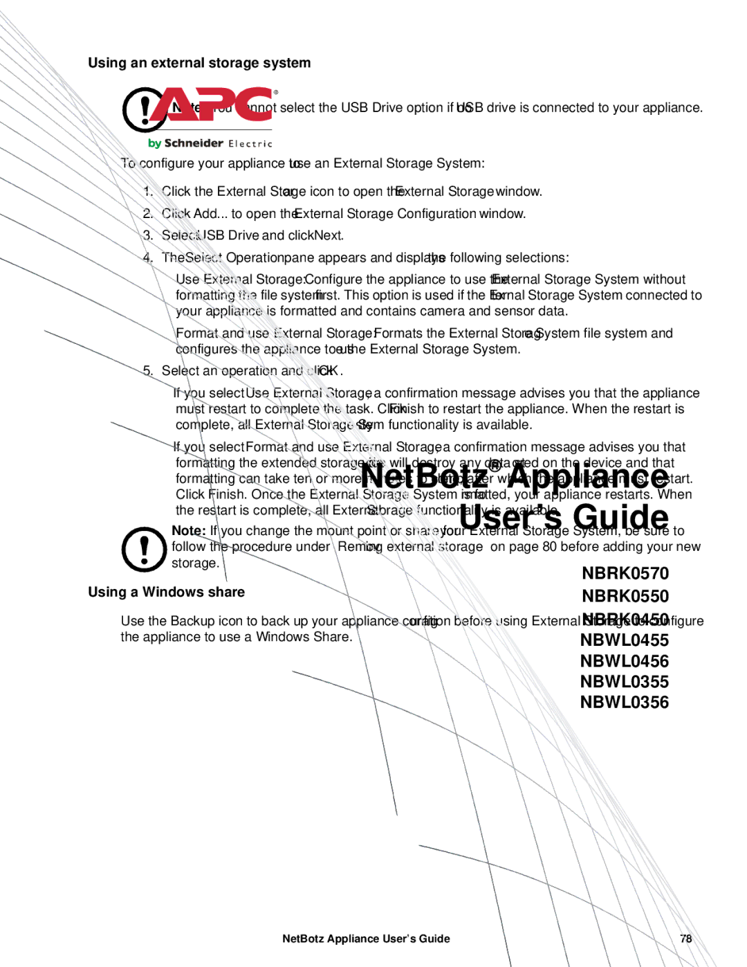 APC NBRK0450, NBRK0550, NBRK0570 manual Using an external storage system, Using a Windows share 