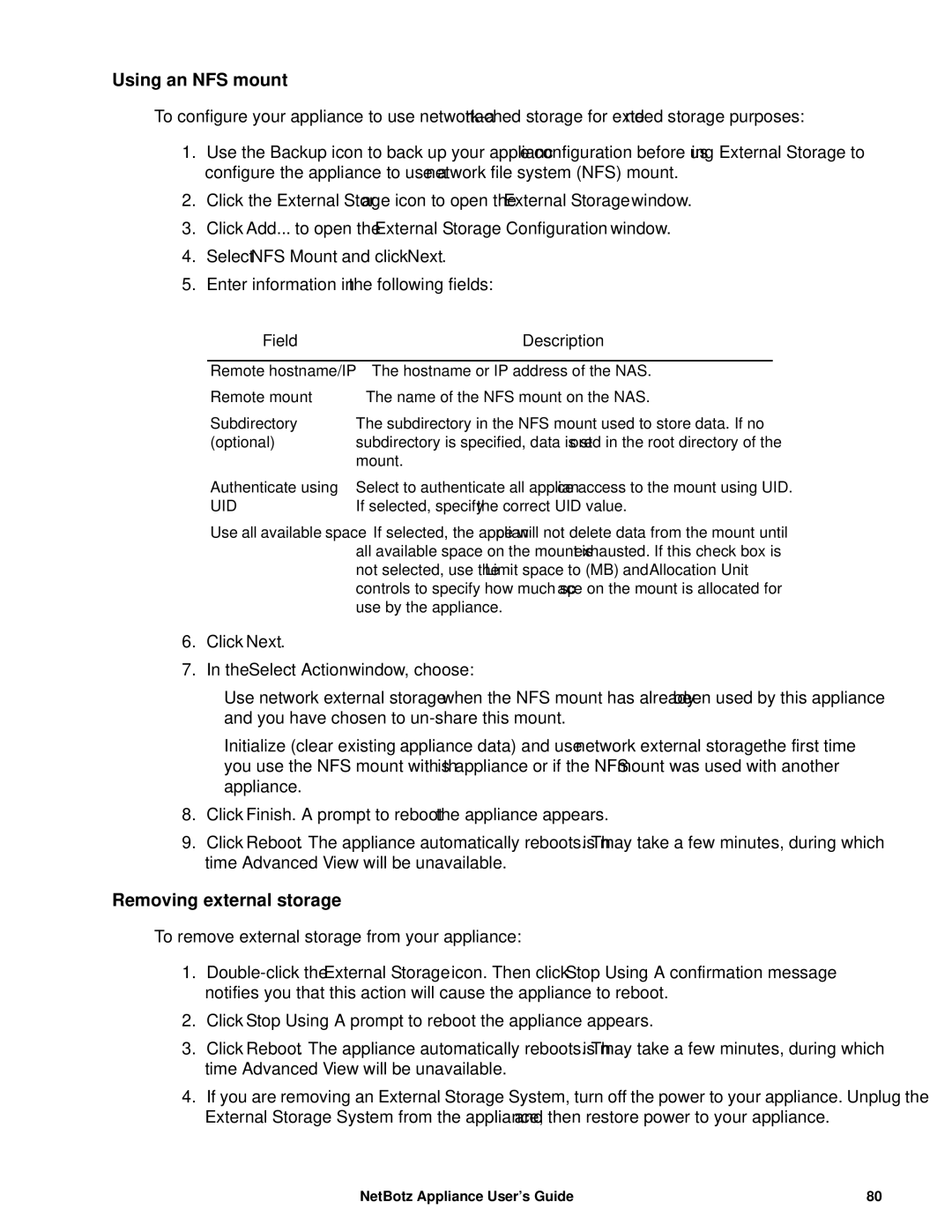 APC NBRK0550, NBRK0450, NBRK0570 manual Using an NFS mount, Removing external storage 