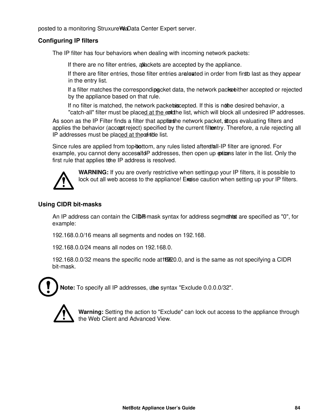 APC NBRK0450, NBRK0550, NBRK0570 manual Configuring IP filters, Using Cidr bit-masks 