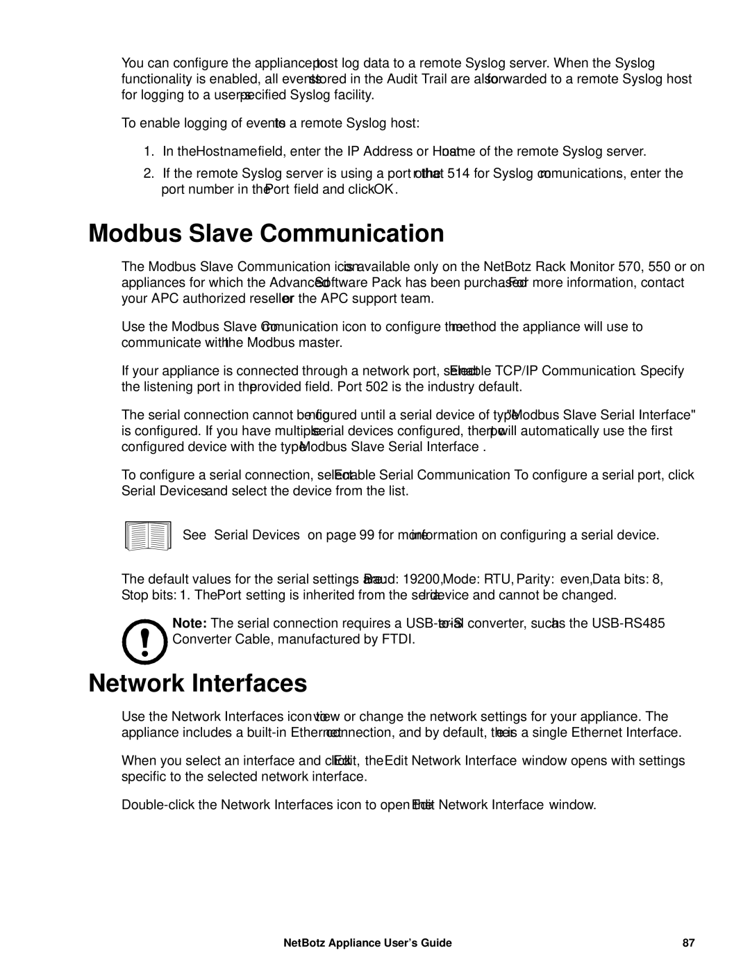 APC NBRK0450, NBRK0550, NBRK0570 manual Modbus Slave Communication, Network Interfaces 