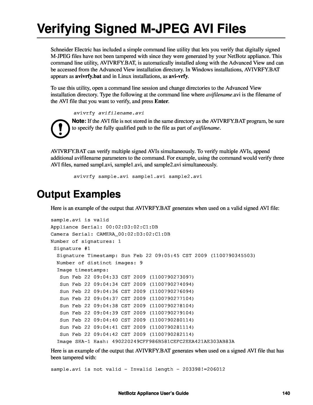 APC NBRK0550, NBRK0450, NBRK0570 manual Verifying Signed M-JPEGAVI Files, Output Examples 