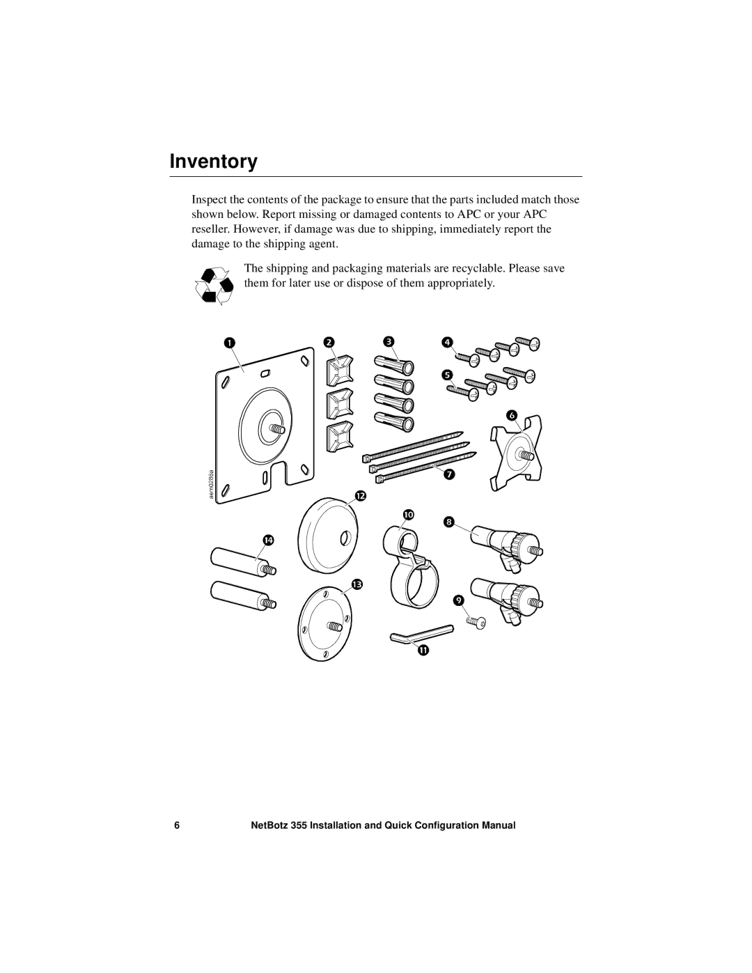 APC NBWL0355, NBWL0356 configurationmanual Inventory 