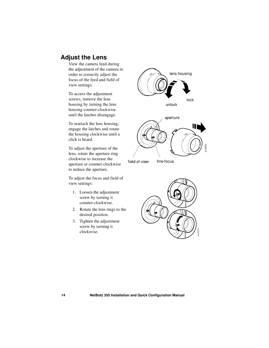 APC NBWL0355, NBWL0356 configurationmanual Adjust the Lens 