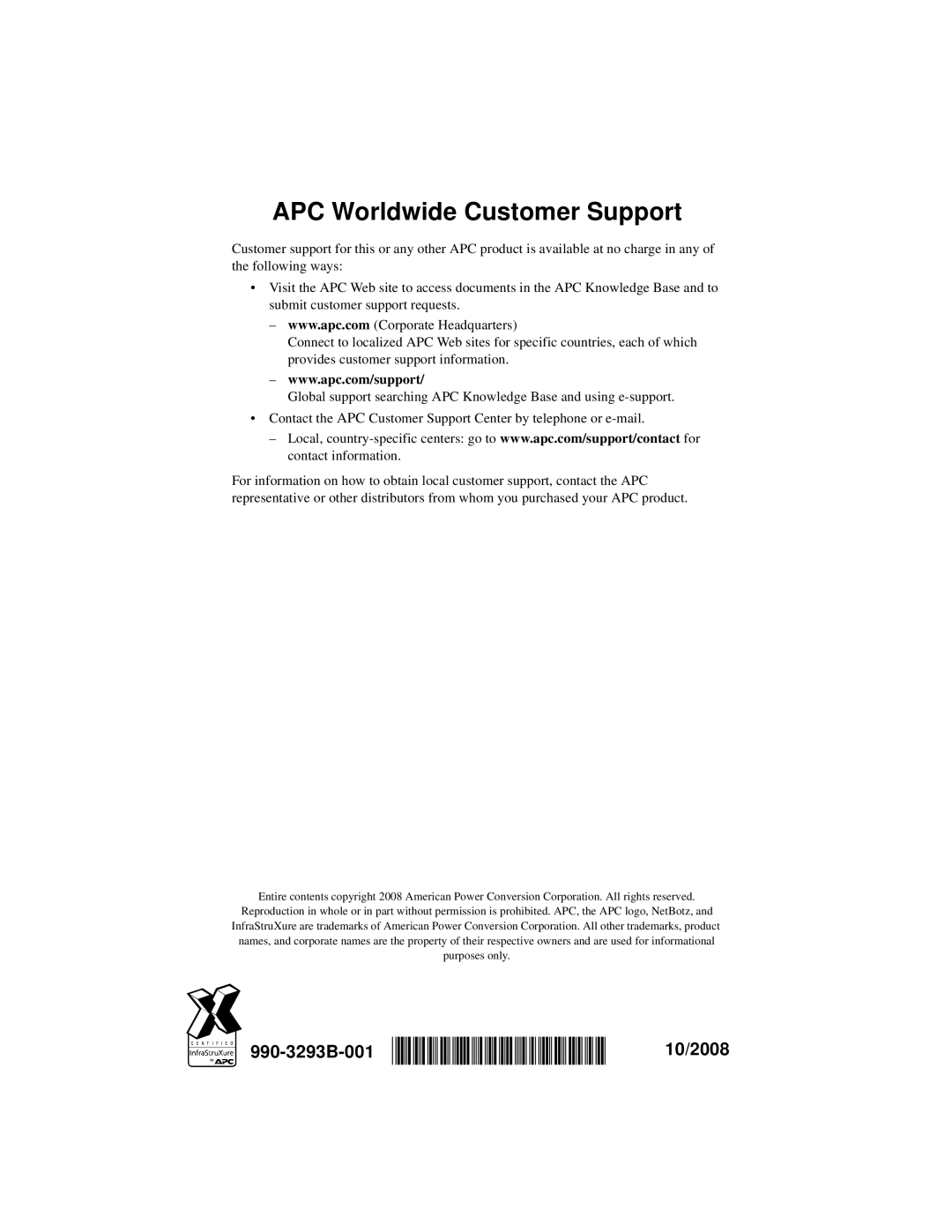 APC NBWL0355, NBWL0356 configurationmanual APC Worldwide Customer Support 