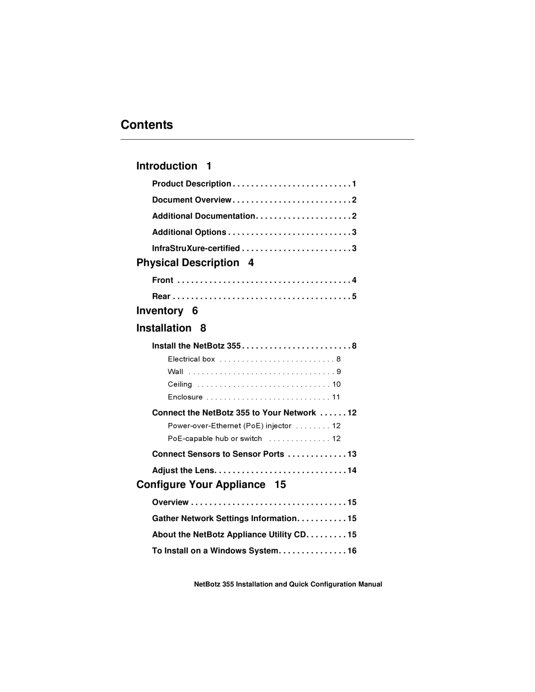 APC NBWL0356, NBWL0355 configurationmanual Contents 