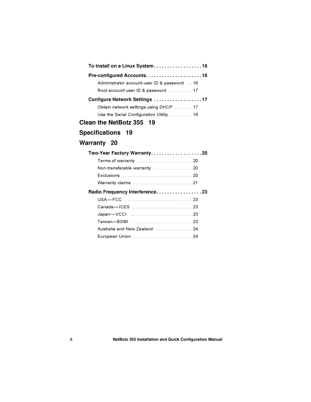 APC NBWL0355, NBWL0356 configurationmanual Clean the NetBotz 355 Specifications Warranty 