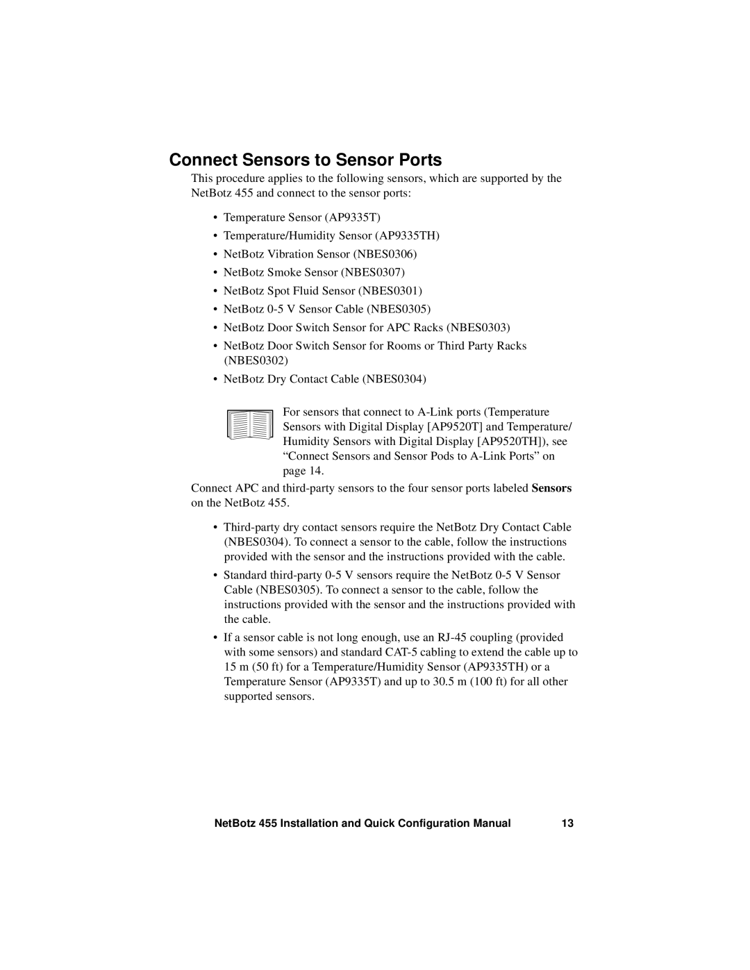 APC NBWL0456, NBWL0455 configurationmanual Connect Sensors to Sensor Ports 