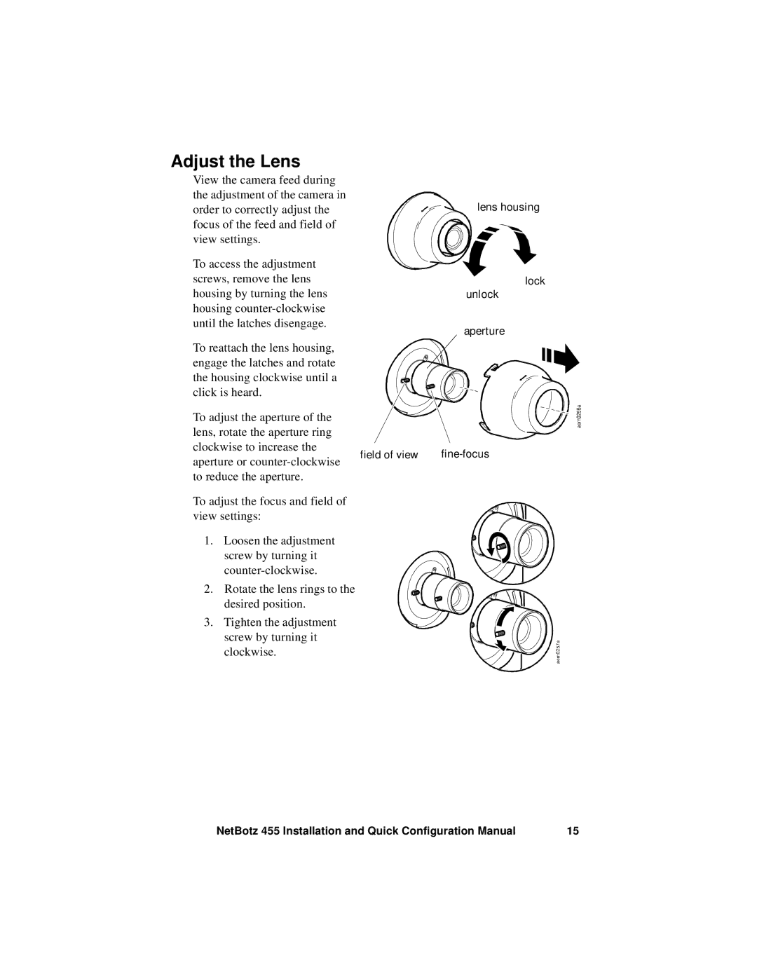 APC NBWL0456, NBWL0455 configurationmanual Adjust the Lens 