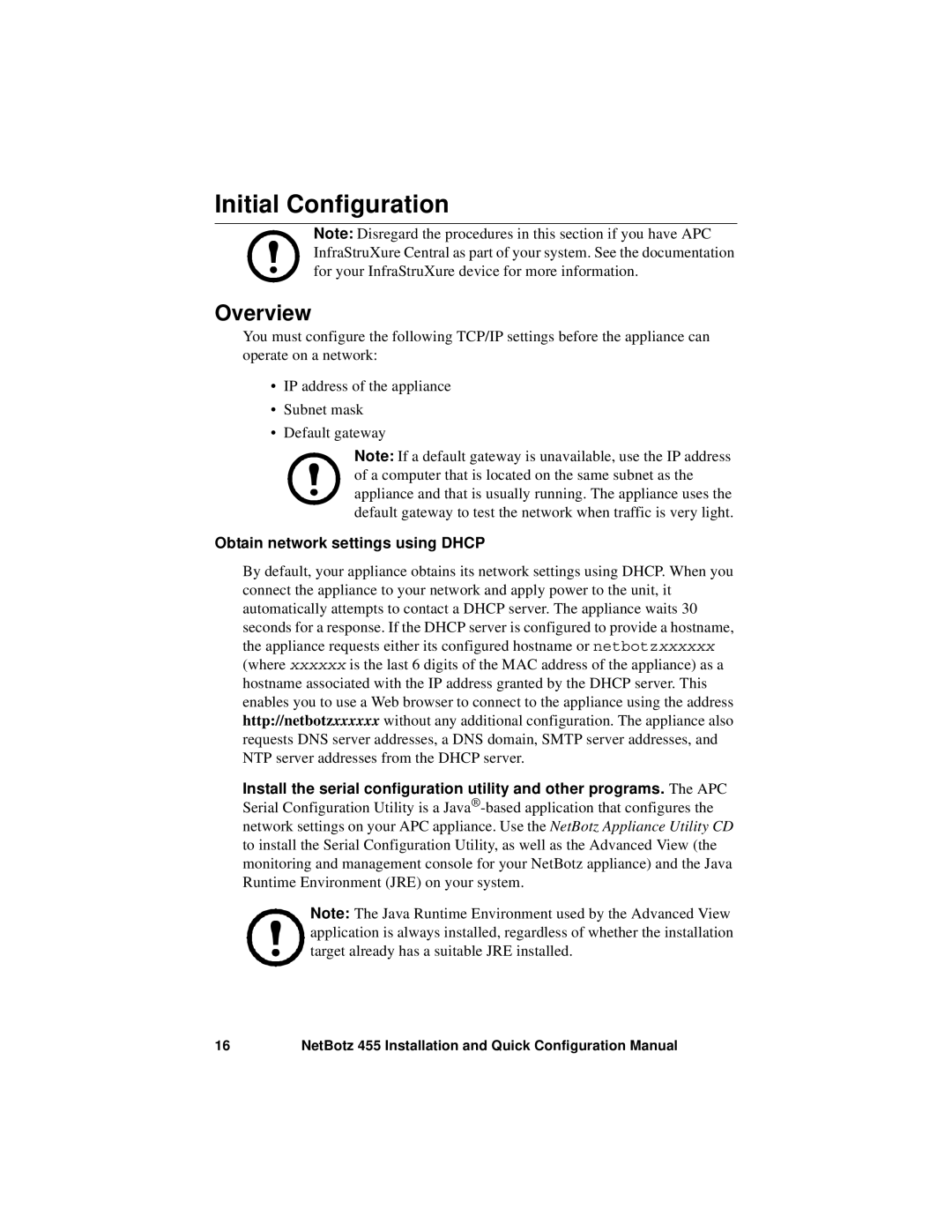 APC NBWL0455, NBWL0456 configurationmanual Initial Configuration, Overview, Obtain network settings using Dhcp 