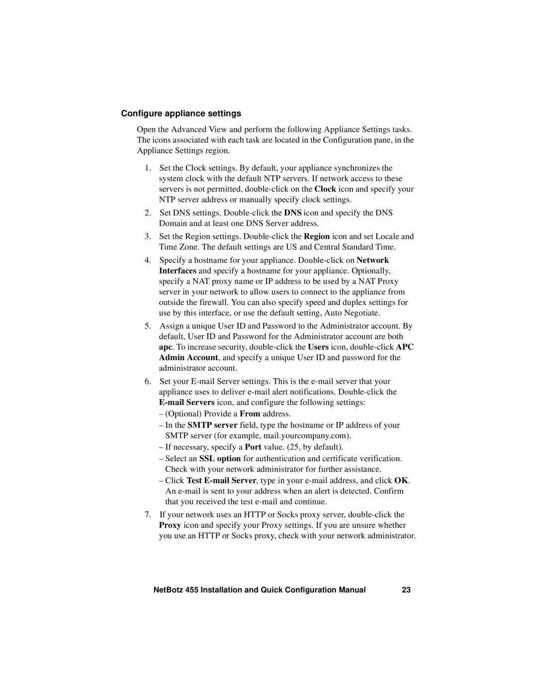 APC NBWL0456, NBWL0455 configurationmanual Configure appliance settings 