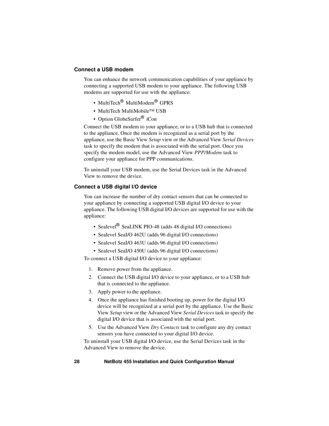 APC NBWL0455, NBWL0456 configurationmanual Connect a USB modem, Connect a USB digital I/O device 