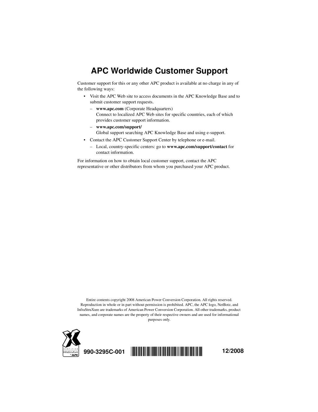 APC NBWL0455, NBWL0456 configurationmanual APC Worldwide Customer Support 