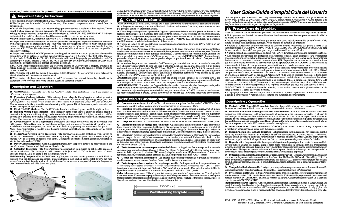 APC PER8T important safety instructions User Guide/Guide d’emploi/Guía del Usuario, › Ÿ œ  šž ™, Consignes de sécurité 