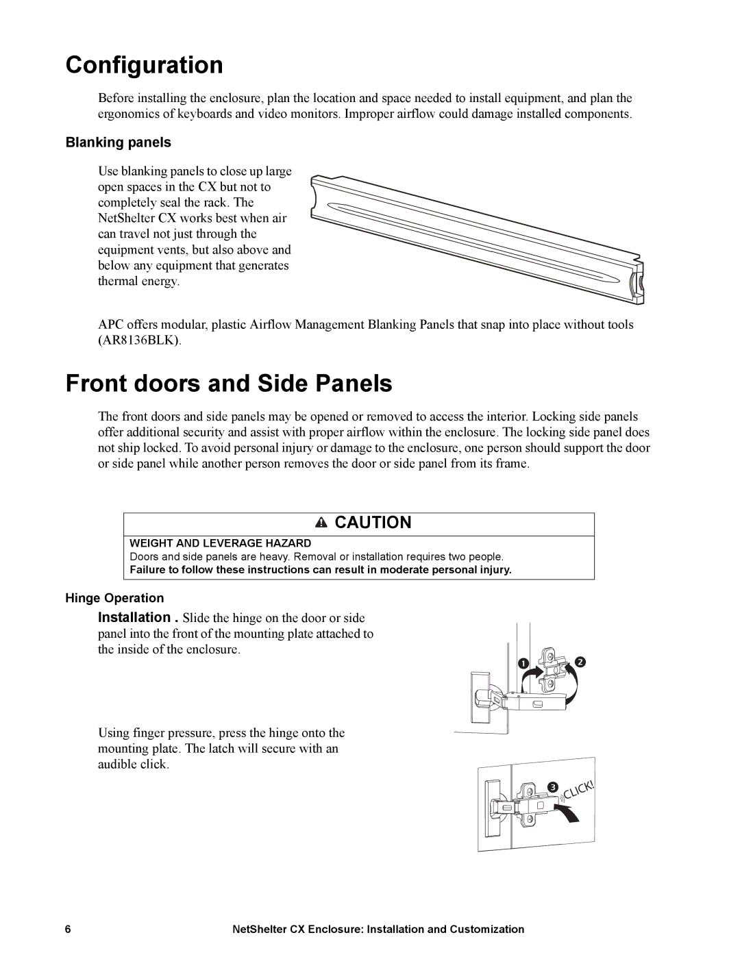 APC NS1435A, AR4038A manual Configuration, Front doors and Side Panels, Blanking panels 