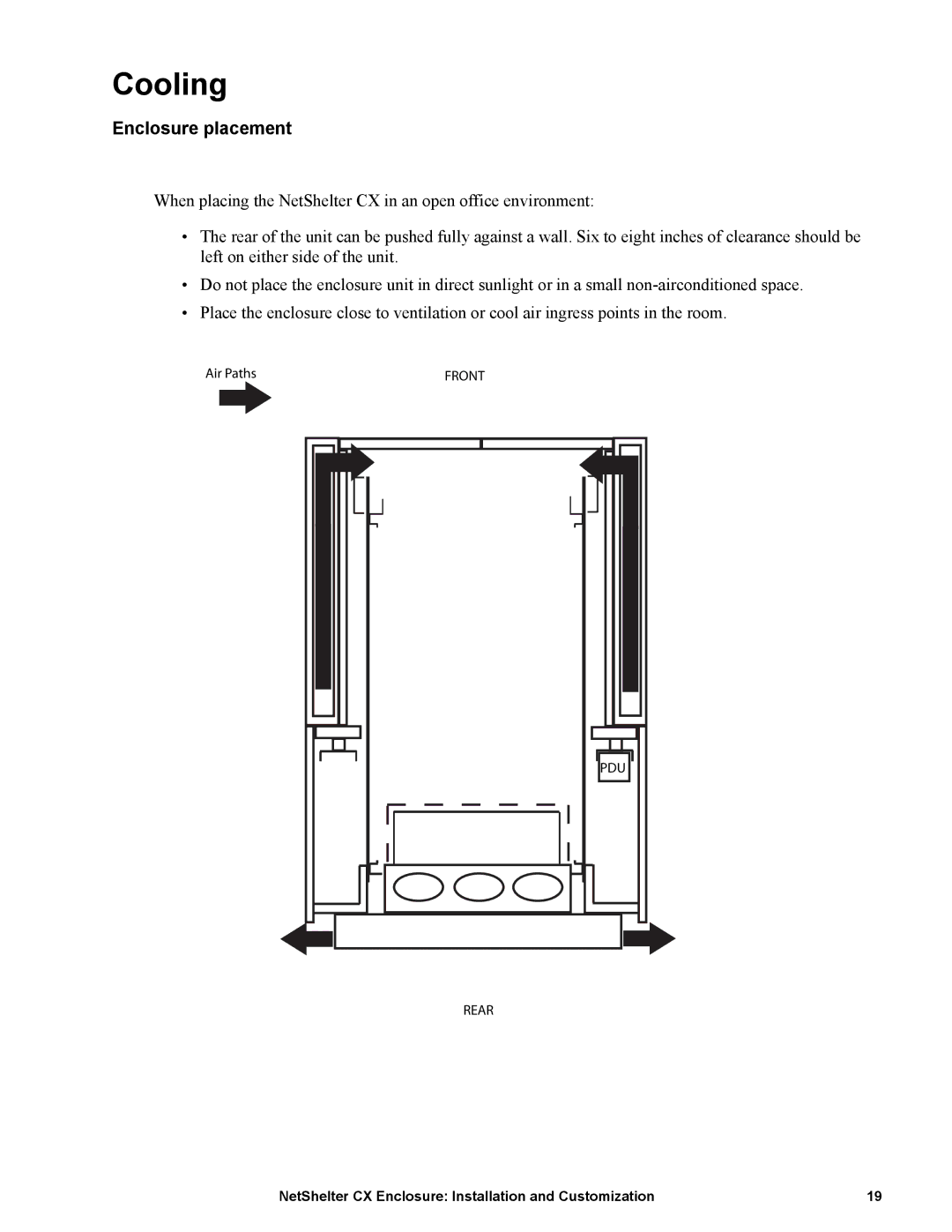 APC AR4038A, NS1435A manual Cooling, Enclosure placement 