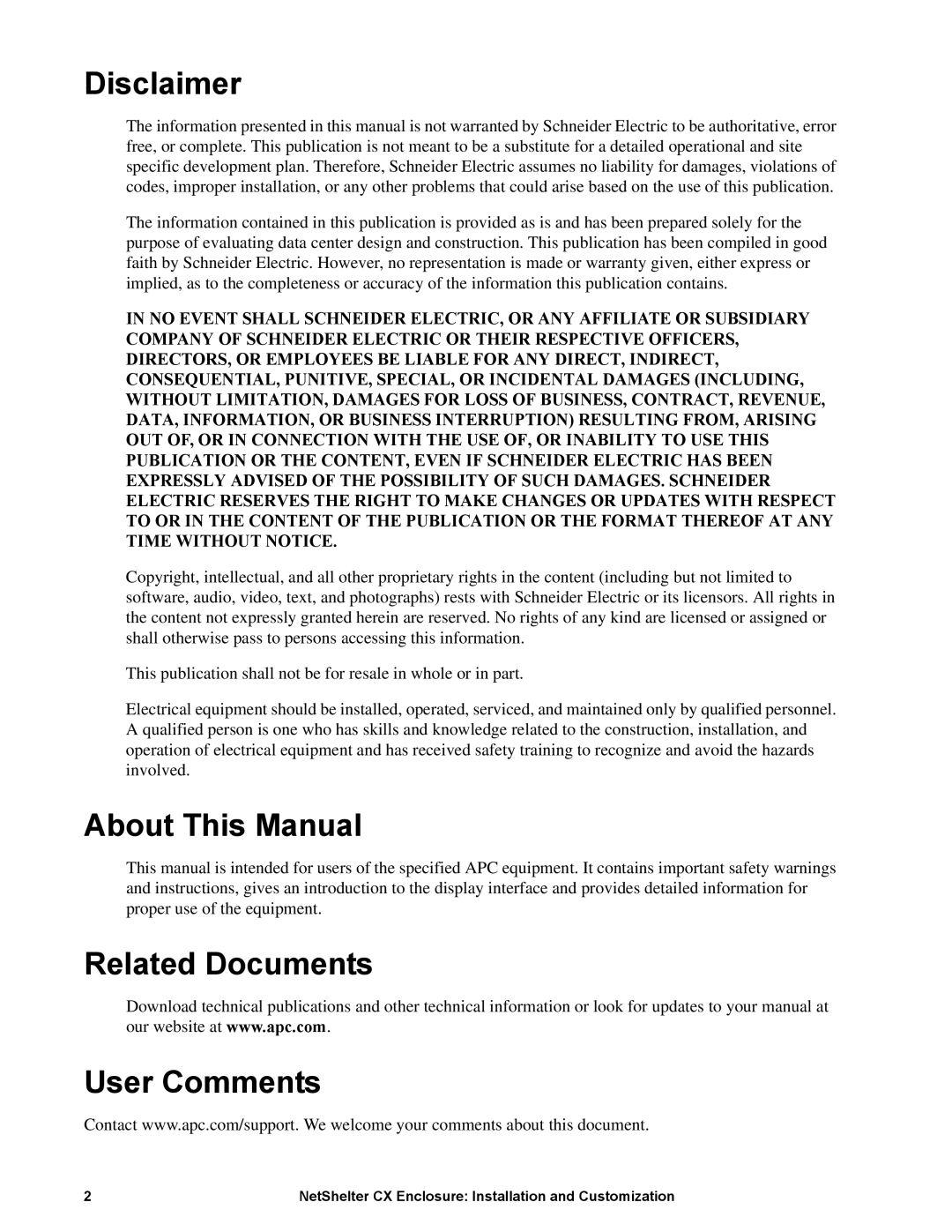 APC NS1435A, AR4038A manual Disclaimer, About This Manual, Related Documents User Comments 