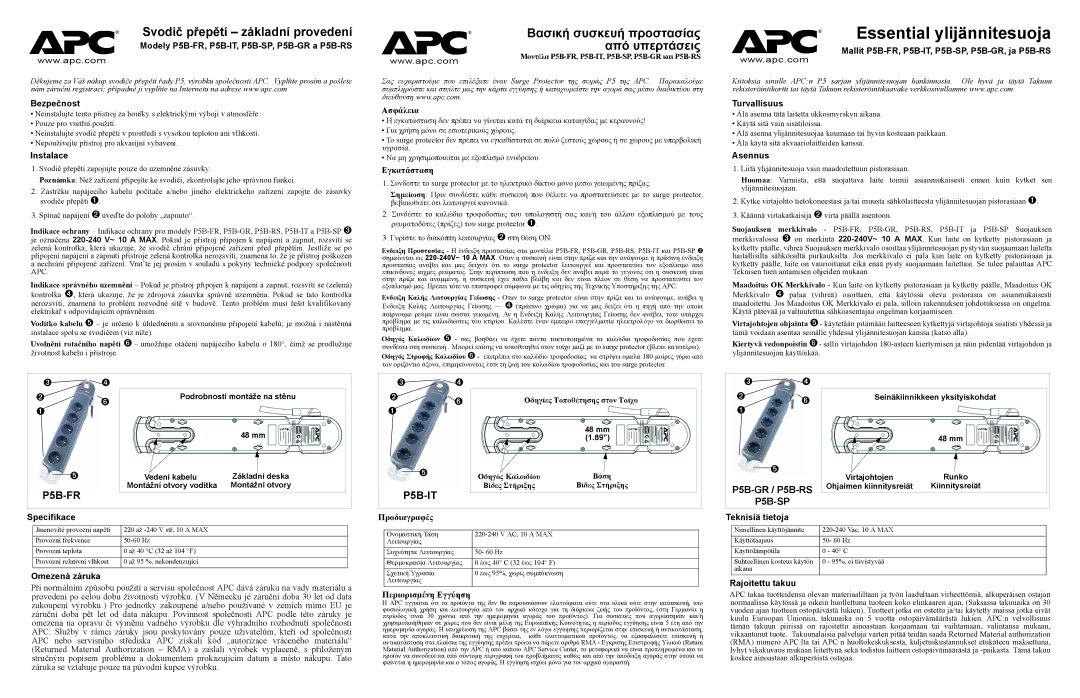 APC P5B-FR specifications Svodič přepětí základní provedení, Βασική συσκευή προστασίας, Από υπερτάσεις 