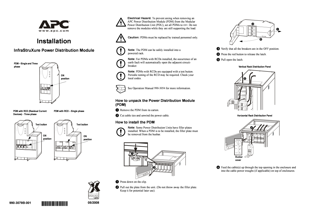 APC PDM3530L2130 operation manual How to unpack the Power Distribution Module PDM, How to install the PDM, Installation 