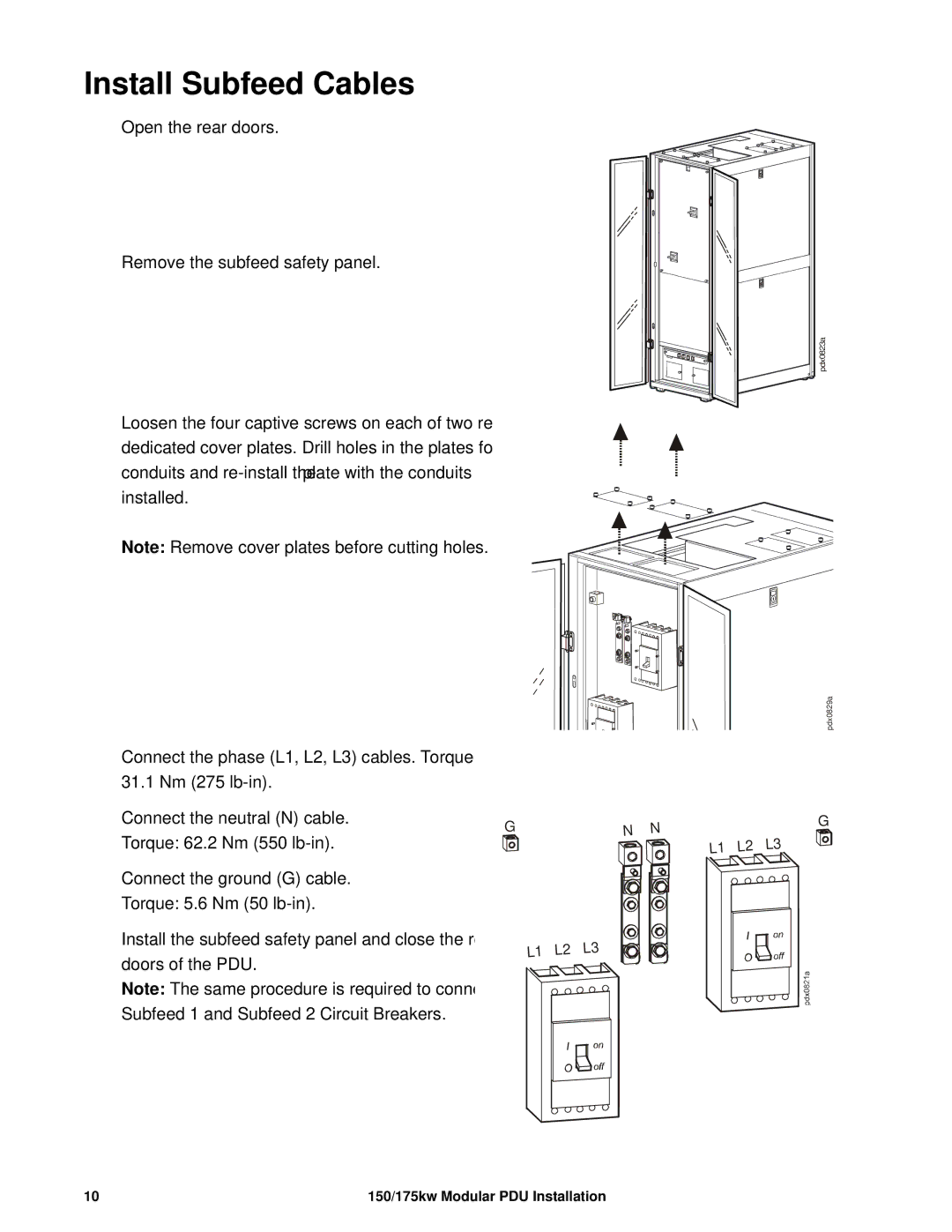 APC PDPM150G6F, PDPM150L6F, PDPM175G6H, 175kW manual Install Subfeed Cables 