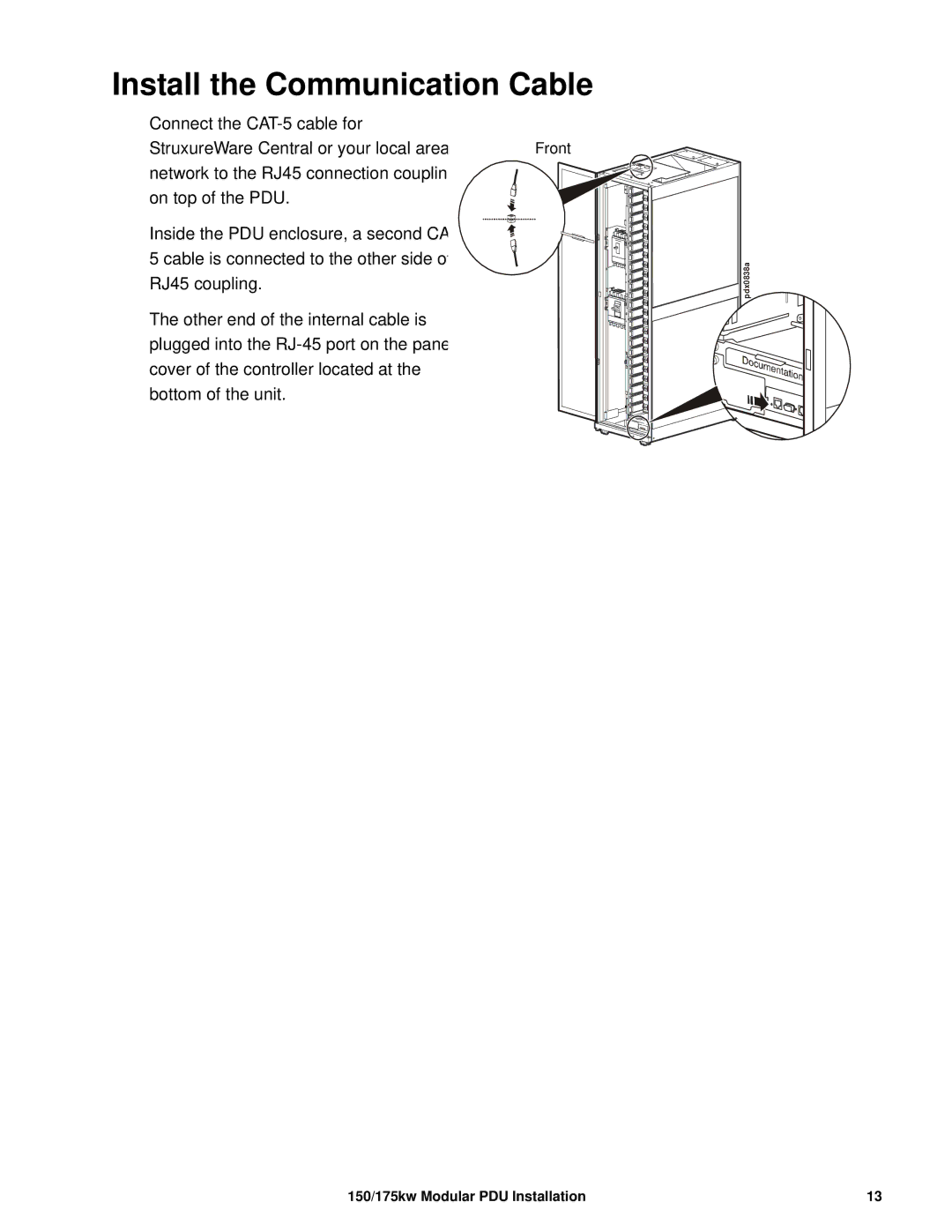 APC PDPM175G6H, PDPM150G6F, PDPM150L6F, 175kW manual Install the Communication Cable 