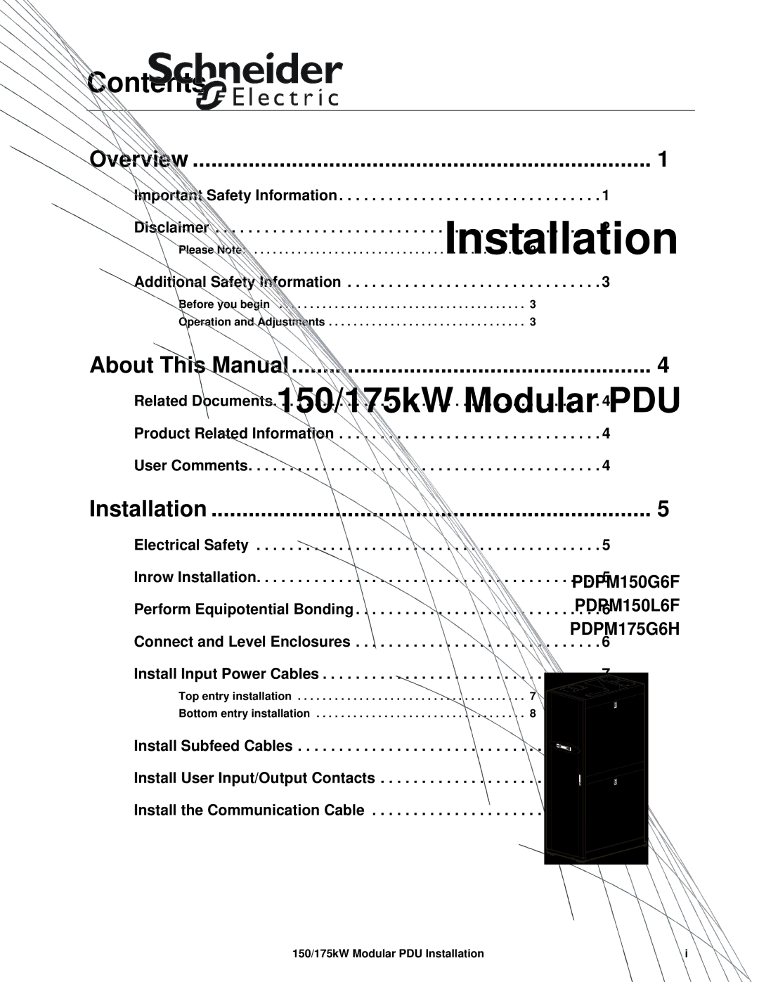 APC 175kW, PDPM150G6F, PDPM150L6F, PDPM175G6H manual Contents 