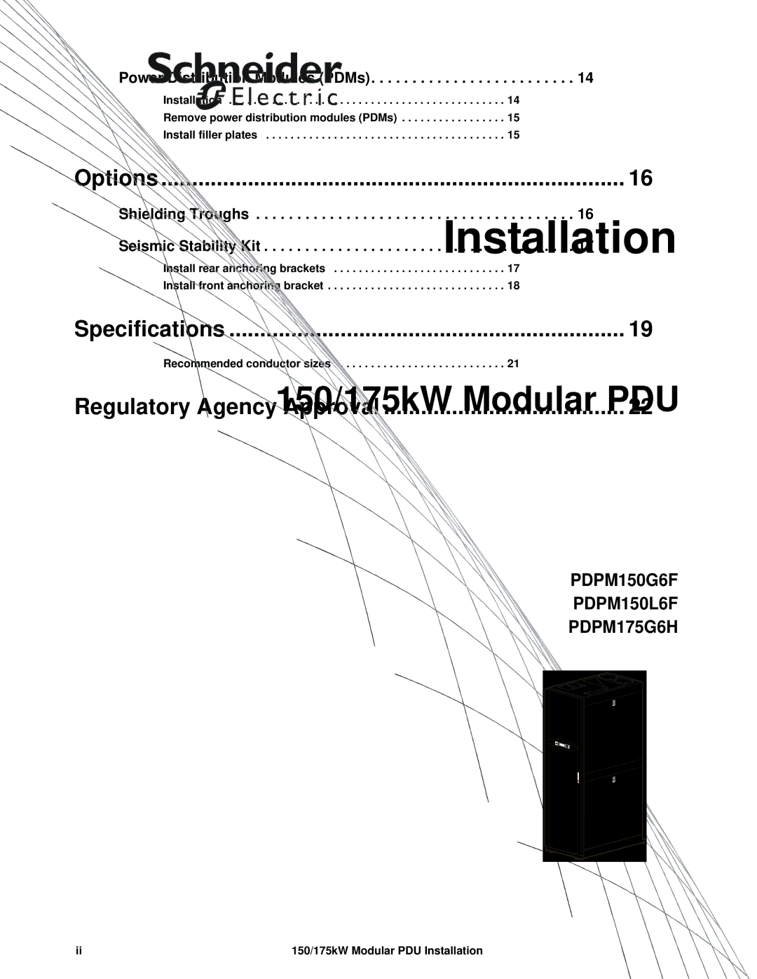 APC PDPM150G6F, PDPM150L6F, PDPM175G6H, 175kW manual Options 