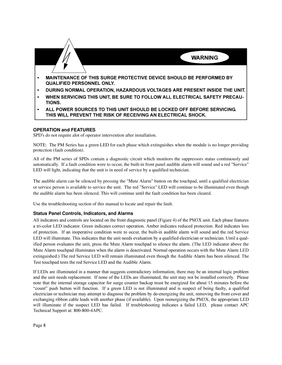 APC PM3 user manual Status Panel Controls, Indicators, and Alarms 