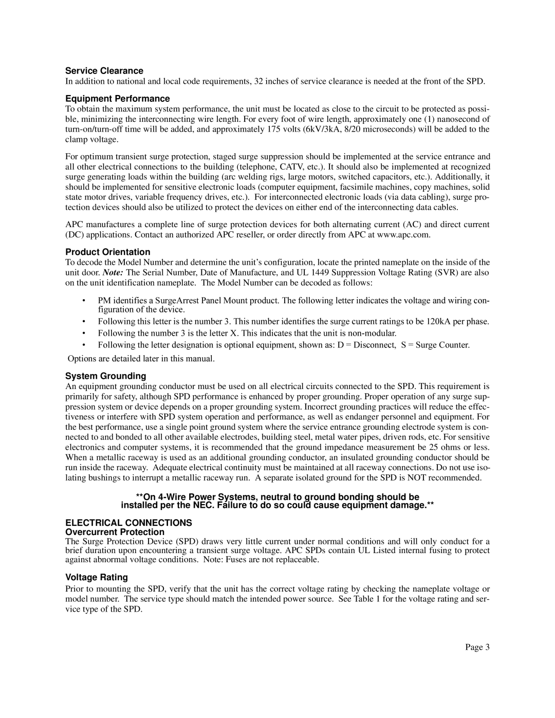 APC PM3 user manual Electrical Connections 