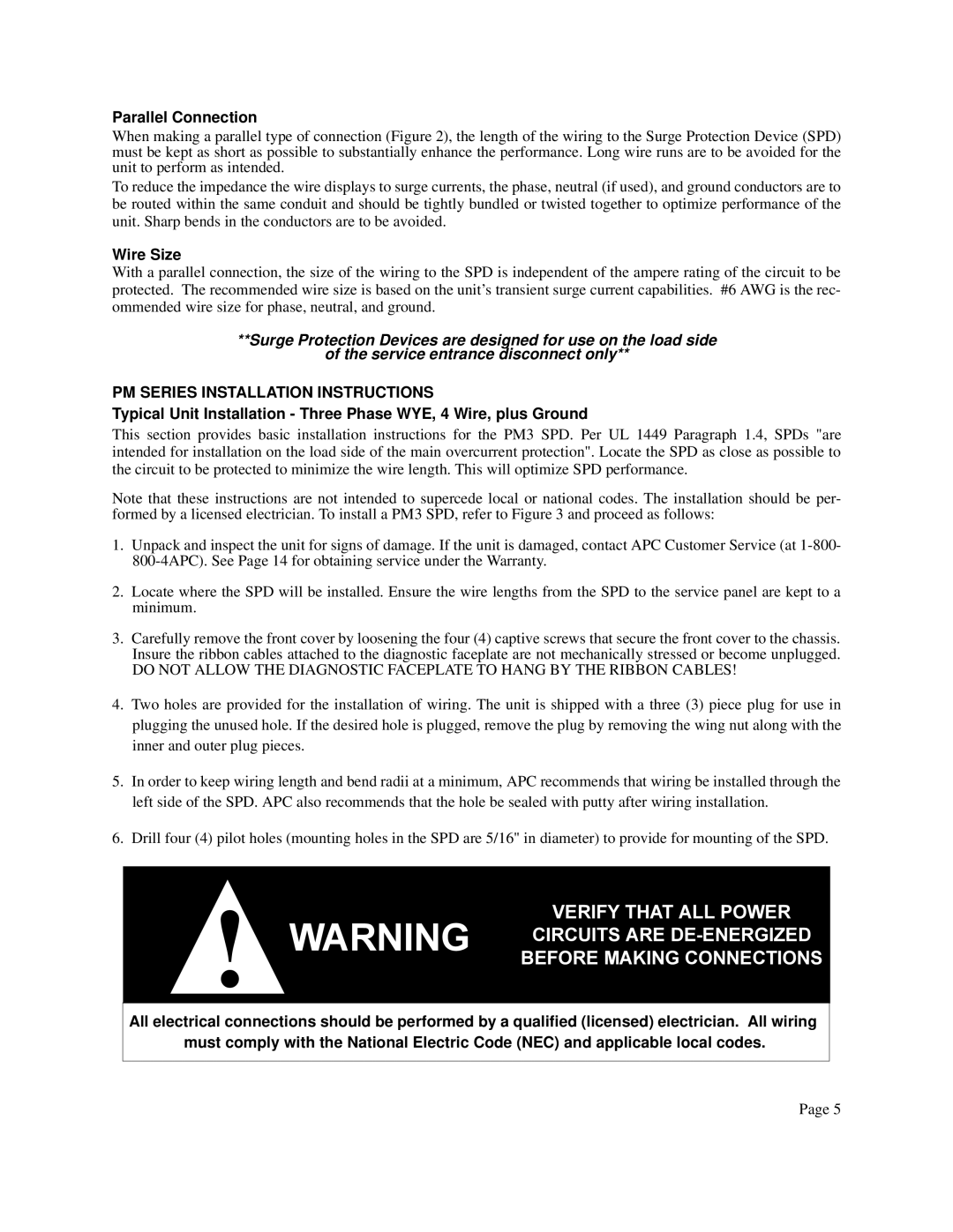 APC PM3 user manual Parallel Connection, Wire Size, PM Series Installation Instructions 