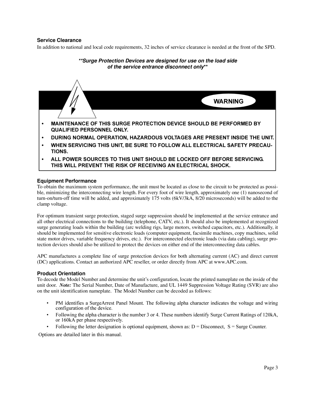 APC PM4 user manual Service Clearance, Product Orientation 