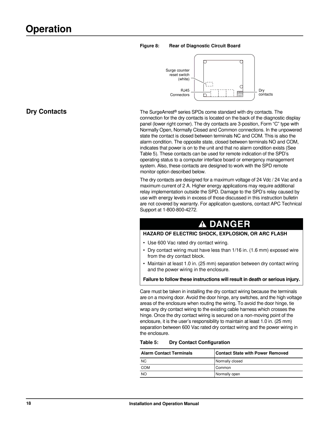 APC PMP3XS-B, PMJ3XS-B, PMH3XS-B, PML3XS-B, PMG3XS-B, PMF3XS-B operation manual Dry Contacts, Dry Contact Configuration 