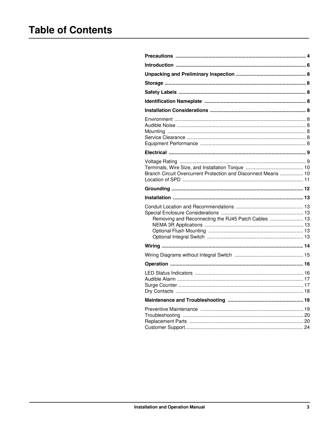 APC PML3XS-B, PMP3XS-B, PMJ3XS-B, PMH3XS-B, PMG3XS-B, PMF3XS-B operation manual Table of Contents 