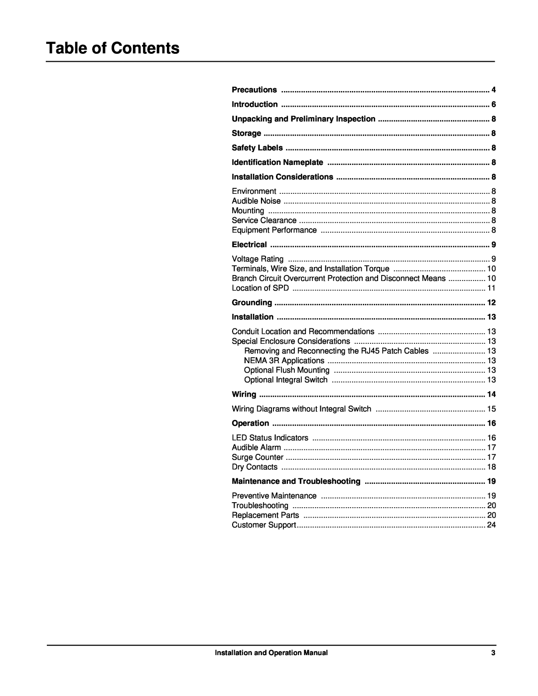 APC PML3XS-B, PMP3XS-B, PMJ3XS-B, PMH3XS-B, PMG3XS-B, PMF3XS-B operation manual Table of Contents 