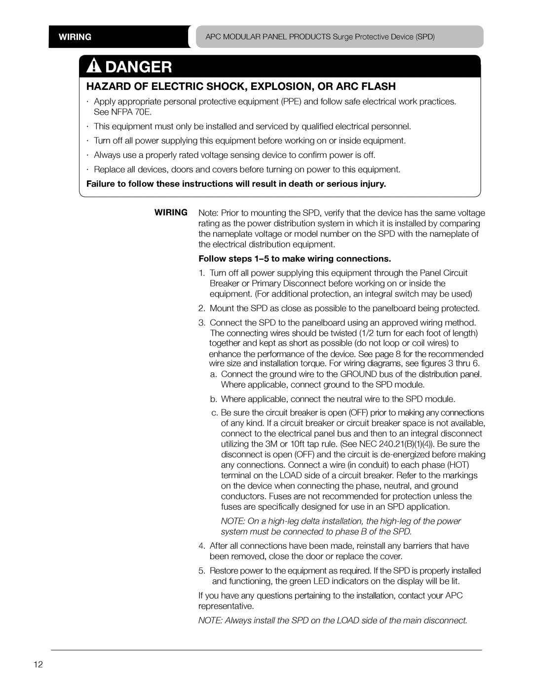 APC PMF3DS-A, PMP4DS-A, PMP3S-A, PML3DS-A, PMF3S-A, PML4S-A, PMP4S-A Wiring, Follow steps 1-5 to make wiring connections 