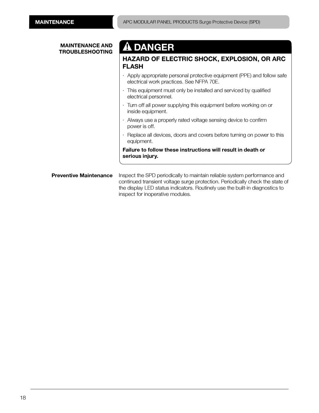 APC PMF3S-A, PMP4DS-A, PMP3S-A, PML3DS-A, PML4S-A, PMP4S-A, PMF4S-A Maintenance Troubleshooting, Preventive Maintenance 