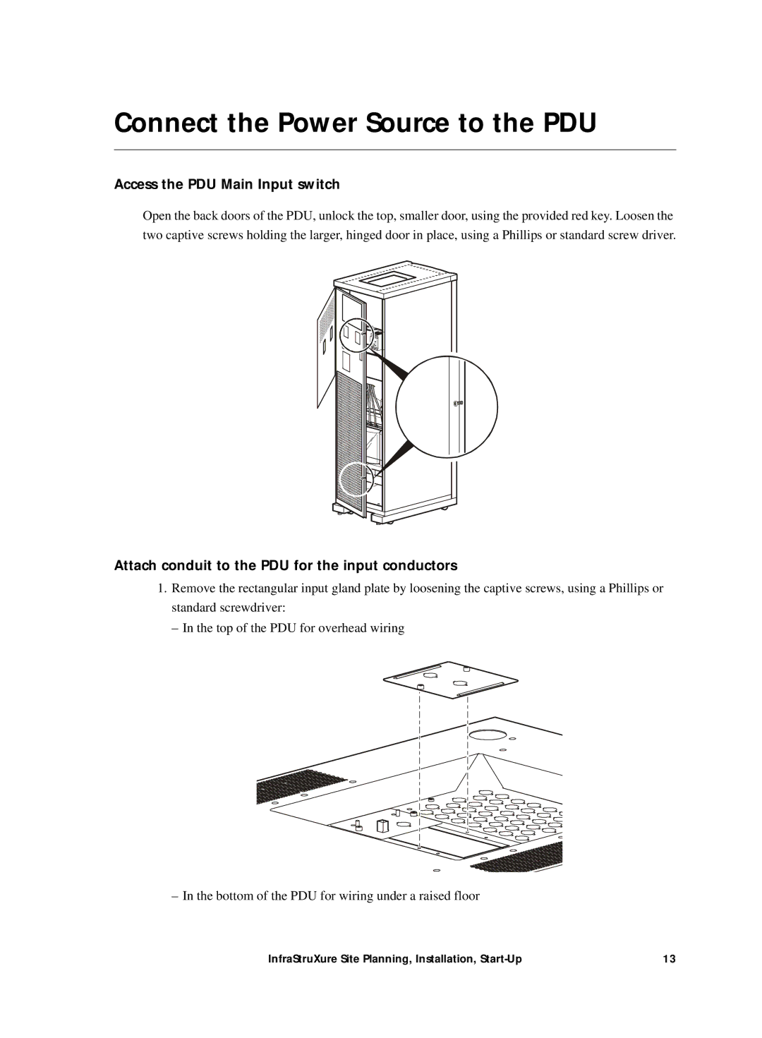 APC Power Supply manual Connect the Power Source to the PDU, Access the PDU Main Input switch 