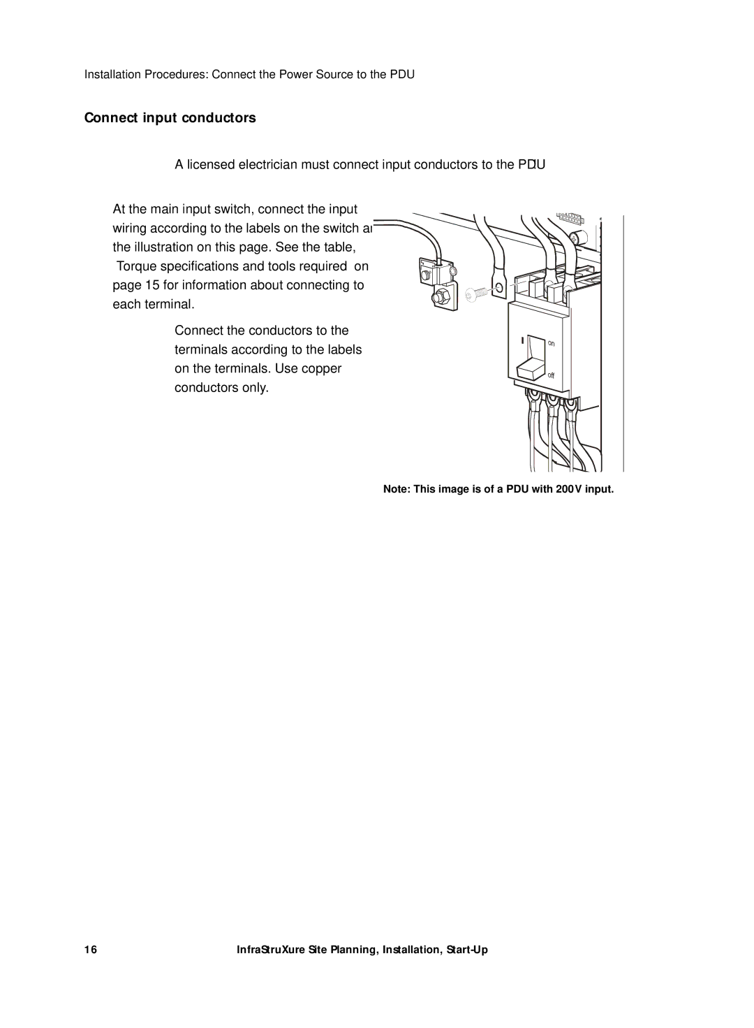 APC Power Supply manual Connect input conductors 