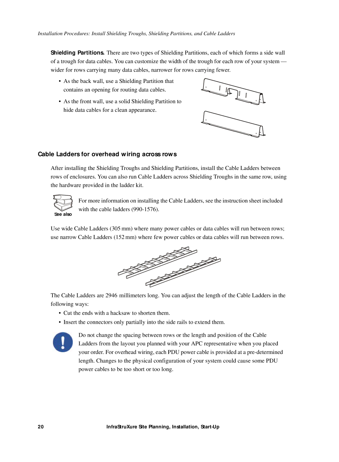 APC Power Supply manual Cable Ladders for overhead wiring across rows 