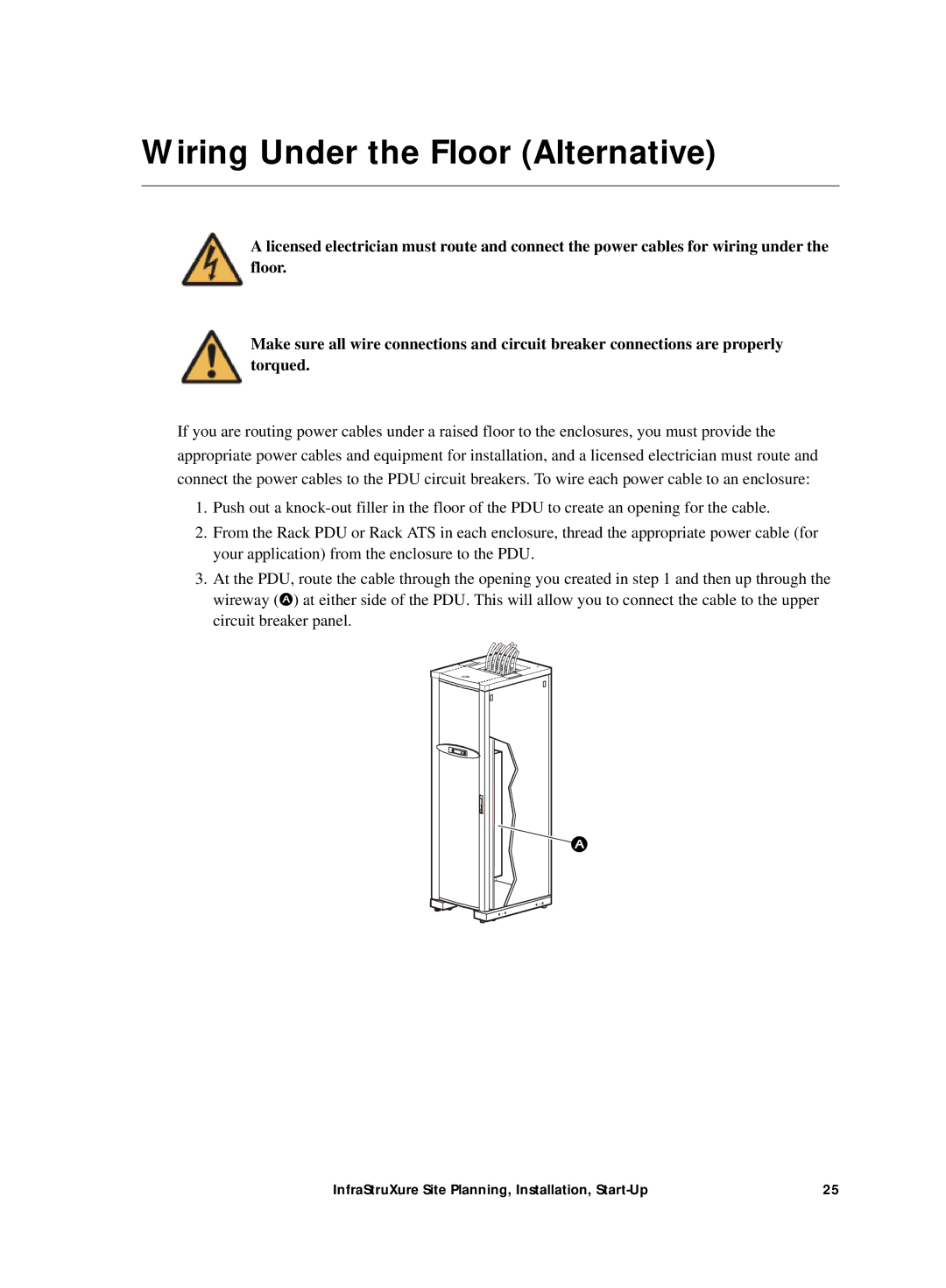 APC Power Supply manual Wiring Under the Floor Alternative 