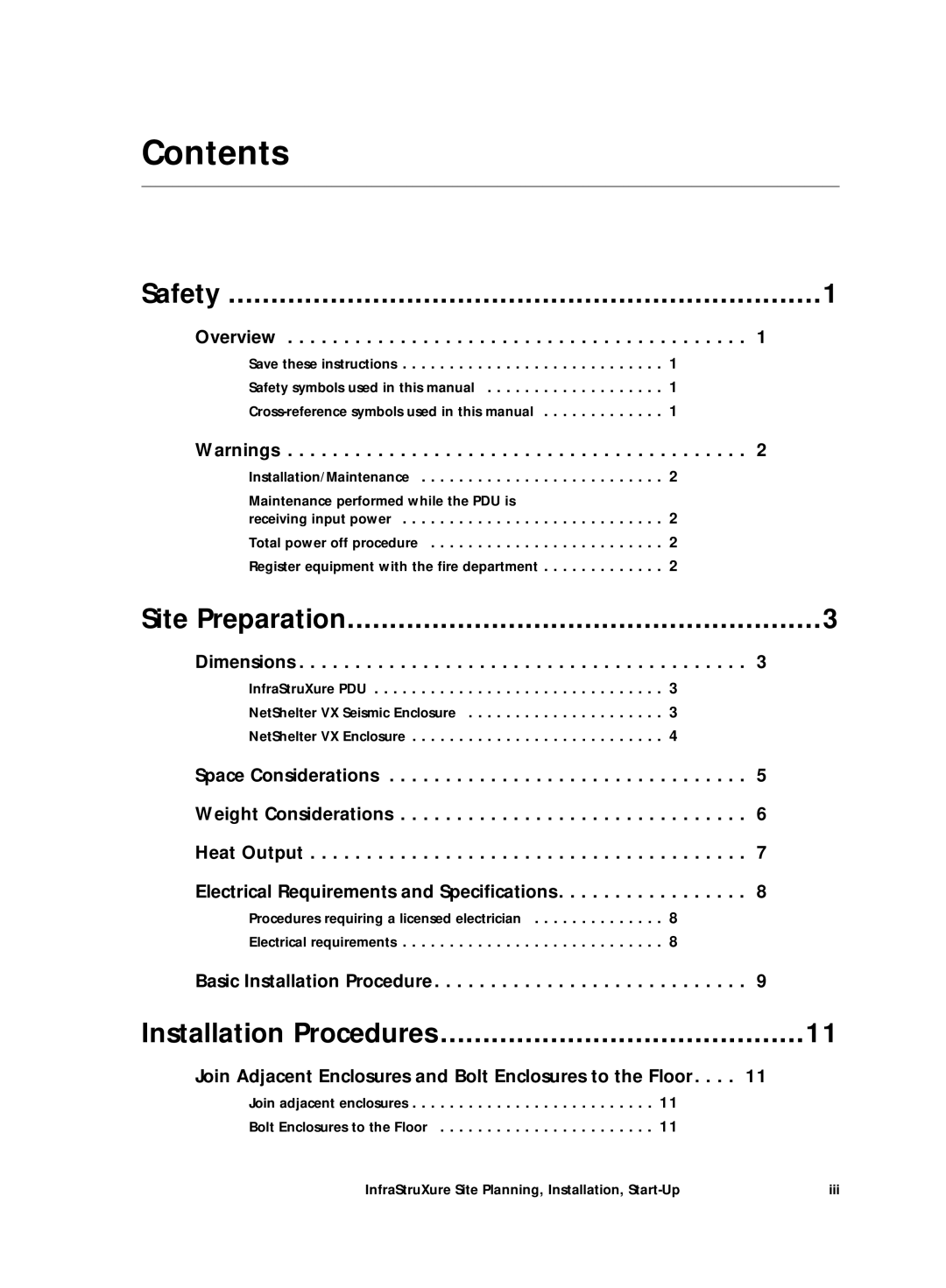 APC Power Supply manual Contents 