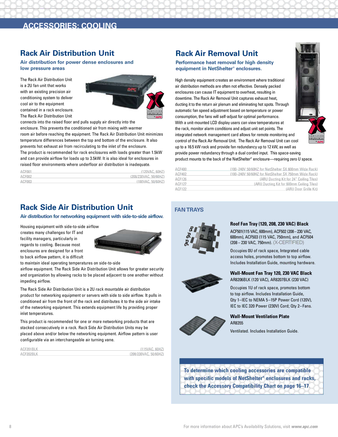 APC Rack Systems Accessories Cooling, Rack Air Distribution Unit, Rack Air Removal Unit, Rack Side Air Distribution Unit 