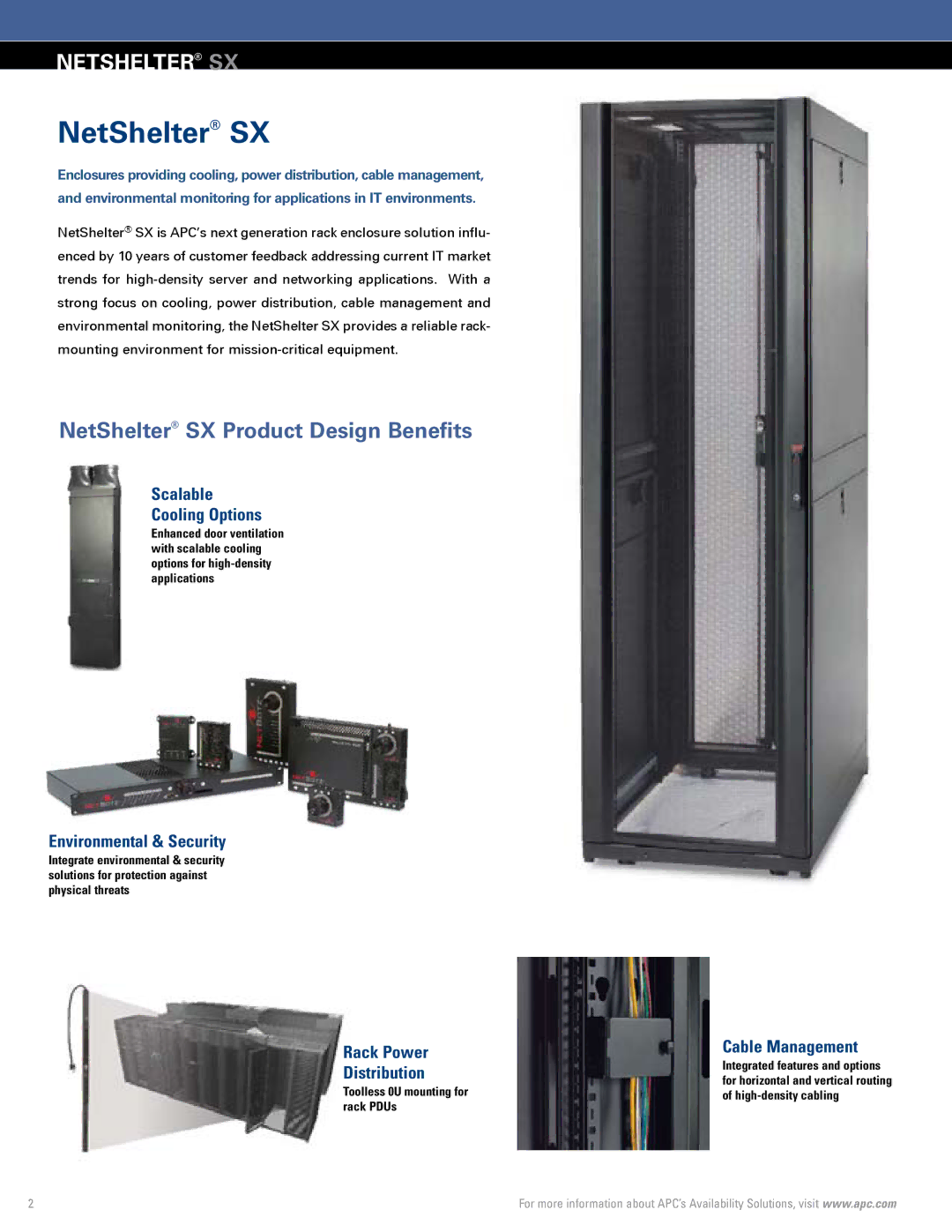 APC Rack Systems manual Netshelter SX, Scalable Cooling Options, Environmental & Security, Rack Power Distribution 