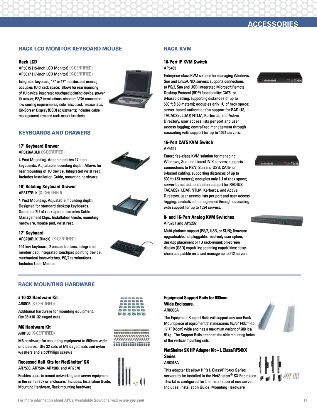 APC Rack Systems Accessories, Rack LCD Monitor keyboard mouse, keyboards and drawers, Rack kvm, rack mounting Hardware 
